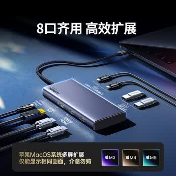 绿联Type-C3.2转双HDMI/DP四屏异显拓展坞USB-C外接三屏4K扩展坞10G转接多屏分屏器兼容雷电4接笔记本