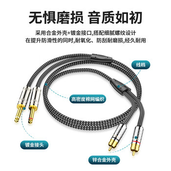 臻威（ZHENWEI）双6.5转双莲花音频线 大二芯6.35mm公转2RCA红白公头功放调音台转音响插头转换线-2M