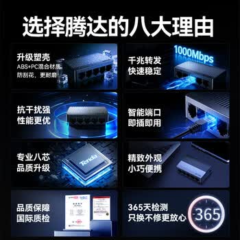 Tenda腾达 5口千兆交换机 4口家用交换器 监控网络网线分线器 分流器 集线器 转换器 小型HUB SG105 Tenda腾达 5口千兆交换机 4口家用交换器 监控网络网线分线器 分流器 集线器 转换器 小型HUB SG105