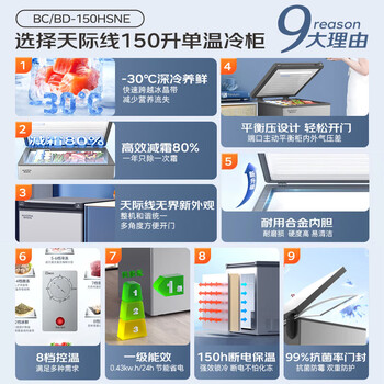 澳柯玛（AUCMA）天际线系列150升单温冷柜低霜家用卧式冰柜冰箱冷藏冷冻BC/BD-150HSNE
