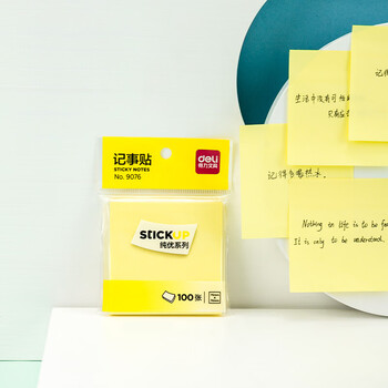 得力（deli）9076办公记事贴 N次贴 便利贴 记事贴 76*76mm 黄色（12包装）RH.