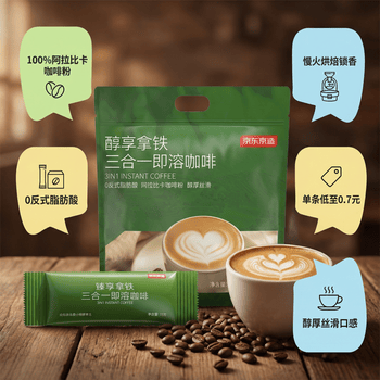 京东京造 经典三合一速溶咖啡粉拿铁110条1650g 原味微研磨 100%阿拉比卡
