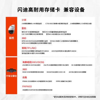 闪迪（SanDisk）128GB TF（MicroSD）4K内存卡 行车记录仪 监控摄像头专用 循环录制10,000小时 高耐用存储卡