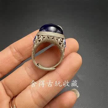 【 清朝シルバーリング 】　老銀戒指　双喜　古玩骨董　サイズフリー 清代银戒指- 京东