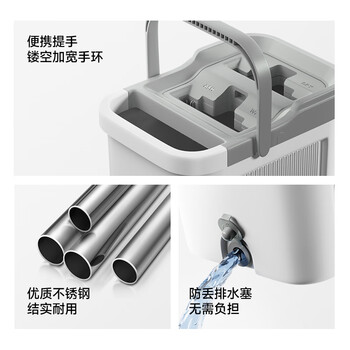 五月花平板拖把33CM杆长127CM2配布刮刮桶免手洗家用懒人吸水墩布拖地