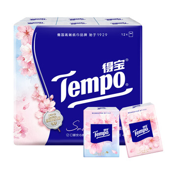 得宝（TEMPO）一博同款 手帕纸 樱花味4层7张*12包 湿水不破 纸巾小包 面巾纸