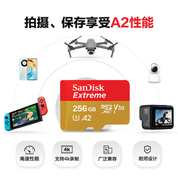 闪迪(SanDisk)256GB TF(MicroSD)内存卡 4K极速金卡A2 V30 U3行车记录仪 运动相机无人机 监控存储卡 读190MB/s 闪迪(SanDisk)256GB TF(MicroSD)内存卡 4K极速金卡A2 V30 U3行车记录仪 运动相机无人机 监控存储卡 读190MB/s
