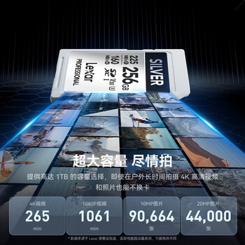 雷克沙（Lexar）256GB SD存储卡 U3 V30 佳能索尼富士尼康相机高速SD卡 读225MB/s 写160MB/s 4K超清录制 SD银卡