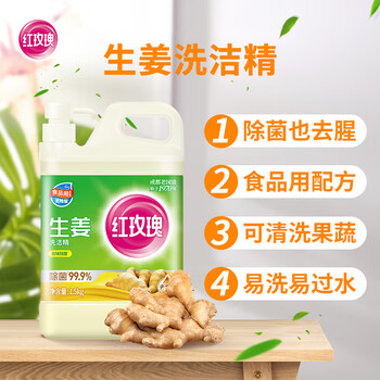 红玫瑰（Hongmeigui） 生姜洗洁精1.5kg生姜提取液去腥去膻去油污A类食品用冷水去重油