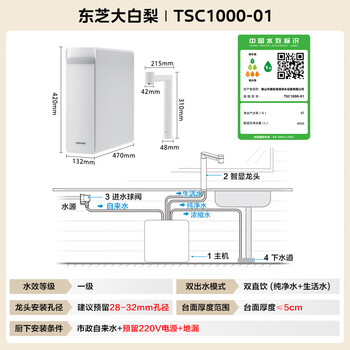 东芝（TOSHIBA）【大白梨1000G】家用厨房台下净水器直饮机一体机 双水路UV杀菌母婴认证 6年RO反渗透 0阻垢剂