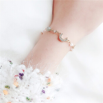 欧洛西 韩版简约珍珠手链女闪光石手环森系学生星月宝