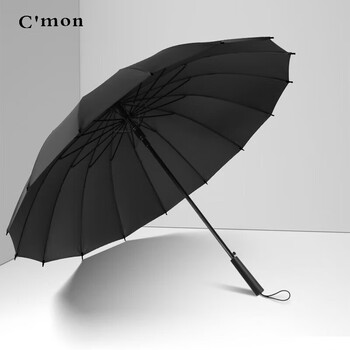 Cmon防风雨伞长柄伞双人大号商务防风伞男户外雨伞 16骨直杆伞黑色
