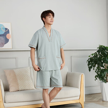 皮尔卡丹新款纯棉汗蒸服男款大码按摩衣服客人足疗洗浴中心浴服桑拿服