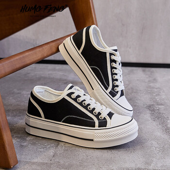 humg feng品牌内增高帆布鞋女夏款2022新款百搭薄款透气小白鞋松糕
