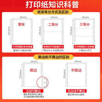 天章 （TANGO）【缺页十倍赔】天章龙 三联二等分针式电脑打印纸撕边 出入库送货清单1000页 241-3-1/2S(白红黄)