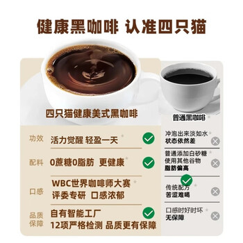 四只猫咖啡云南白芸豆左旋肉碱黑咖啡 0蔗糖 0脂肪30条/盒*2+10条/盒*2 80条