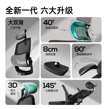 黑白调P1二代 人体工学椅电脑电竞椅子人工力学座椅办公椅 双背联动扶手