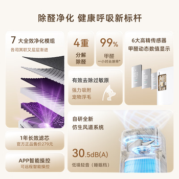 树新风空气净化器 除甲醛异味除花粉过敏认证 家用宠物大空间全效K3净化器