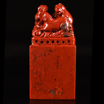 篆刻印章《鸡血红三阳开泰正方章》寿山石取巧全手工精雕寓意吉祥适合