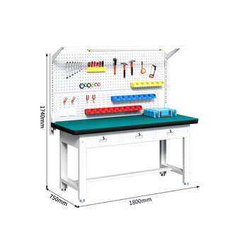 秦筑防静电工作台实验桌工厂重型钳工装配台检验桌 1.8米平三抽双挂板