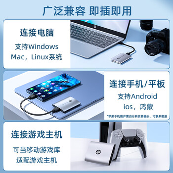 惠普（HP）512GB 移动固态硬盘P900（PSSD）USB3.2 ssd 2000MB/s Type-C接口  太空灰｜手机直连