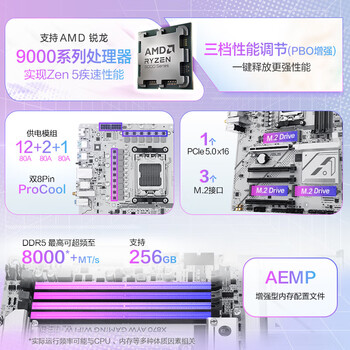 AMD锐龙R7 9850X3D搭华硕X870 AYW GAMING WIFI W哎哟喂 主板CPU套装 板U套装