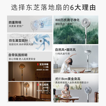 东芝（TOSHIBA）电风扇空气循环扇家用直流变频轻音落地扇负离子空气净化卧室加速除湿一级能效DSB700XCN(Y)