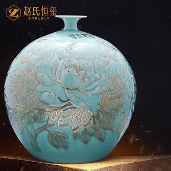 中国 青釉 青瓷 花瓶 瓶 青磁 花器 瓷器 花 青釉瓷瓶- 京东