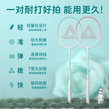 匹克羽毛球拍儿童成人比赛训练超轻耐打双拍合金套装 粉绿