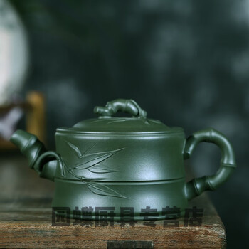 厂大师名家周桂珍清水泥手工竹节竹段壶 260毫升 民国绿泥【图片 价格