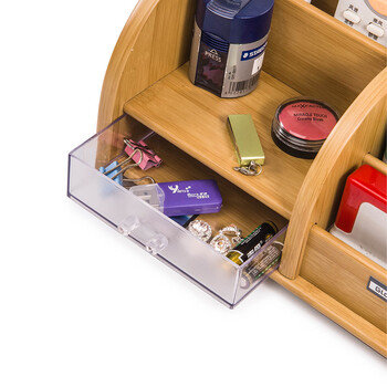 金隆兴多功能木质笔筒摆件 办公桌创意ins风简约桌面置物大容量办公文具用品抽屉 C2031