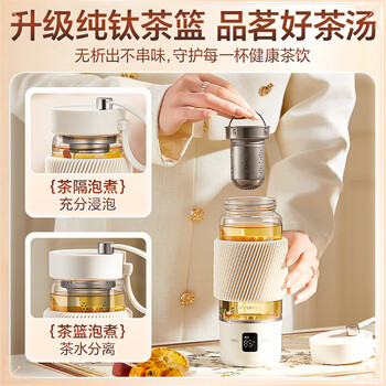 宝威玛（BVGMAV）便携烧水杯养生杯高硼硅玻璃电热水壶纯钛茶仓户外恒温泡奶杯