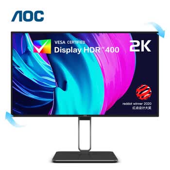 AOC办公显示器 27英寸 2K IPS广视角 TUV低蓝光 Type-C HDR400 旋转升降 办公设计电脑显示屏 Q27U2
