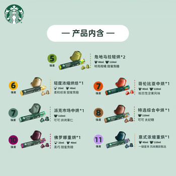 星巴克（Starbucks）胶囊咖啡多口味混享黑咖啡精选8盒80颗共441g适配Nespresso胶囊机