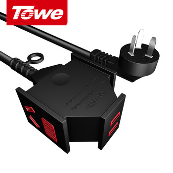 TOWE同为10A三插一转三加长电动车充电插座插线板/插排/工程地拖摔不烂插座  1.0平 10米