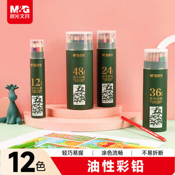 晨光（M&G）24色油性彩色铅笔学生美术绘画填色儿童画画六角杆绿筒老师推荐单筒装AWP34305