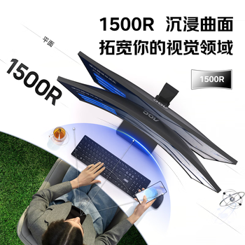 AOC办公显示器 34英寸 超宽屏环绕式曲面带鱼屏 Type-C 100Hz 设计剪辑办公电脑显示屏 CU34P2C