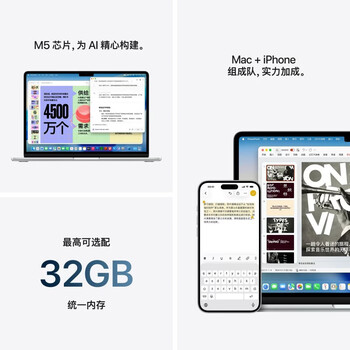 Apple/苹果AI/MacBook Air13英寸M5 (10+10核) 24G 1T银色笔记本电脑MDH94CH/A