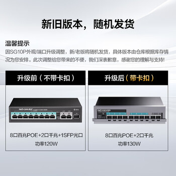 磊科（netcore）SG10P千兆POE交换机 8口百兆POE+2口千兆级联 企业级安防监控摄像头网络分线器 功率130W