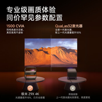 极米Z9X 4K 高亮升级 全新轻薄4K光学变焦三色激光投影1500CVIA 真实高亮家用智能云台投影仪 