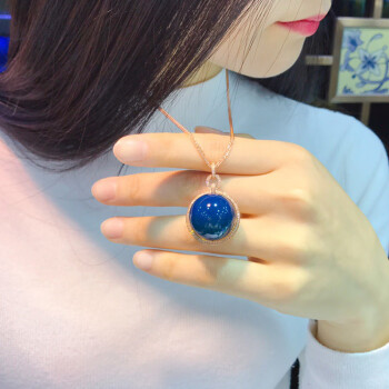 鲤梨 多米尼加蓝珀吊坠 净水高蓝无杂蓝珀项链锁骨链16mm大颗粒琥珀