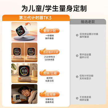 绿巨能（llano）翻转计时器学习自律儿童智能闹钟时间管理器高中生起床定时器时钟倒计时间小方TK3儿童礼物