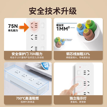 德力西国标分控带开关插座/插排/排插/插线板/插板/接线板/拖线板 4位全长1.8米分控（包邮）