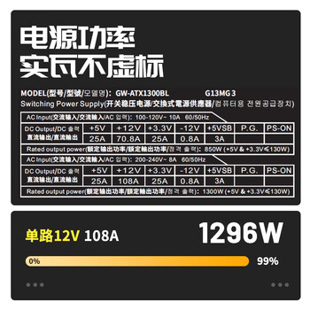 长城（Great Wall）额定1300W G13金牌全模组电源（ATX3.1标准/原生PCIe5.1接口/自动启停/单路12V/5090）