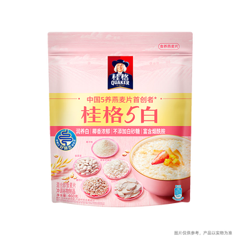 桂格（QUAKER）5白混合即食燕麦片460克 添加茯苓 添加薏苡仁 富含烟酰胺