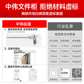 中伟（ZHONGWEI）文件柜办公柜钢制铁皮柜资料柜档案柜分五节文件柜（加厚款）