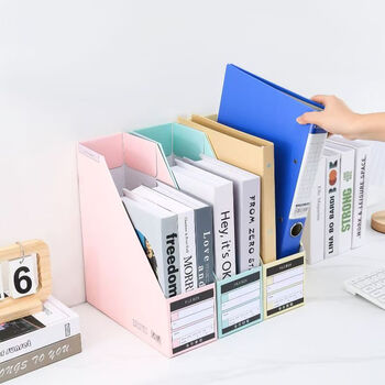 牧野MAKINO学生办公环保纸质桌面书立文件收纳盒整理盒储物盒资料档案盒 竖式 牛皮纸色 3个装