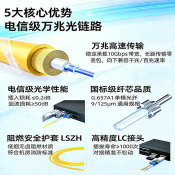 山泽 光纤跳线 LC-LC工程电信级单模双芯3.0线径UPC光纤尾纤 阻燃低烟无卤 机房光纤线 10米G1-LCLC10