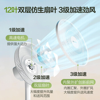 格力（GREE）【全新升级】双层12扇叶轻音立式电风扇家用柔风落地扇台式桌面风扇大风量节能宿舍电扇 FS-3015h7