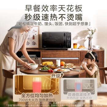 美的（Midea）微波炉烤箱一体机 小型家用平板易洁烧烤智能解冻20升微波炉  光波加热 钻石背板（M1-L201B二代）